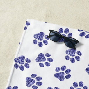 Doodle Paws, Dog Paws, Navy Blue Paws Beach Towel