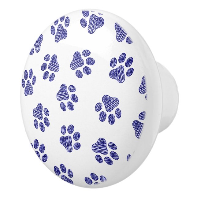 Doodle Paws, Dog Paws, Navy Blue Paws Ceramic Knob (Right)