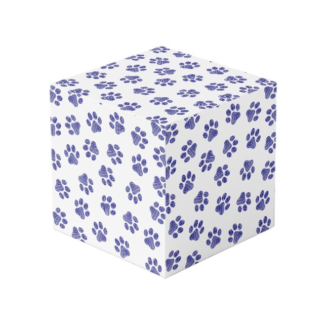Doodle Paws, Dog Paws, Navy Blue Paws Cube (Front Angled)