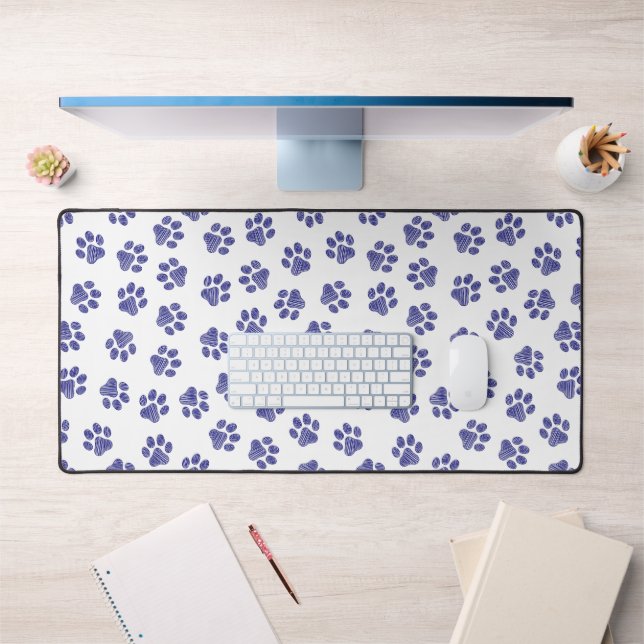 Doodle Paws, Dog Paws, Navy Blue Paws Desk Mat (Office 1)