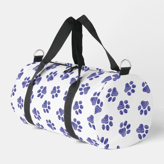 Doodle Paws, Dog Paws, Navy Blue Paws Duffle Bag (Left Corner)