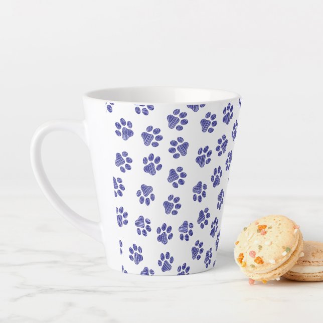 Doodle Paws, Dog Paws, Navy Blue Paws Latte Mug (In Situ)