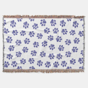 Doodle Paws, Dog Paws, Navy Blue Paws Throw Blanket