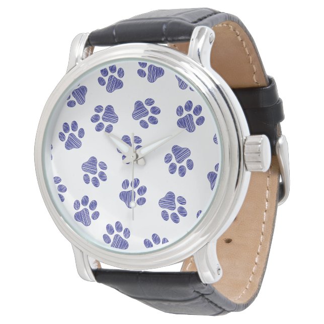 Doodle Paws, Dog Paws, Navy Blue Paws Watch (Angled)