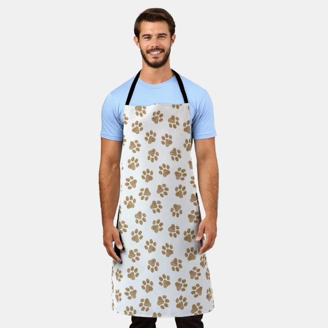 Doodle Paws, Dog Paws, Orange Gold Paws Apron (Worn)