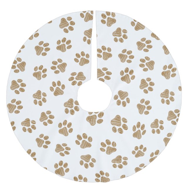 Doodle Paws, Dog Paws, Orange Gold Paws Brushed Polyester Tree Skirt (Front)