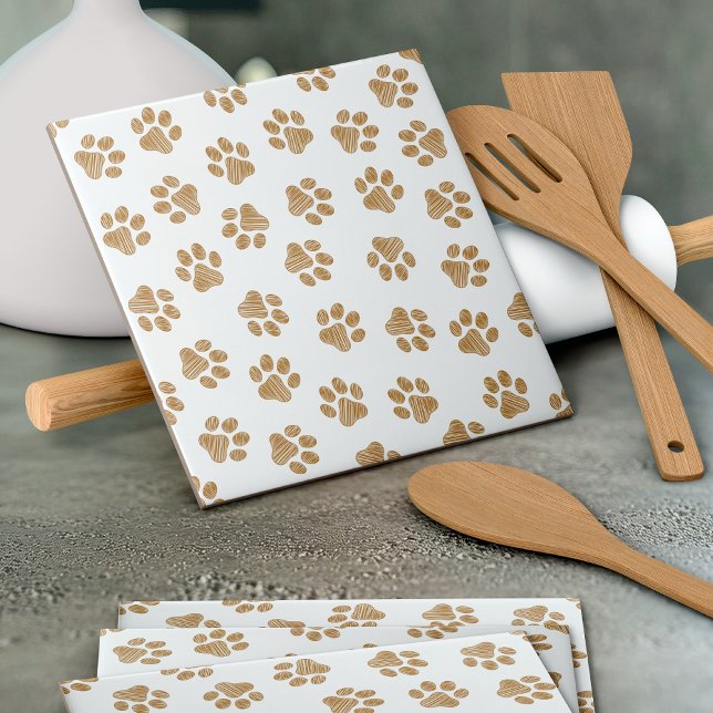 Doodle Paws, Dog Paws, Orange Gold Paws Ceramic Tile (Creator Uploaded)