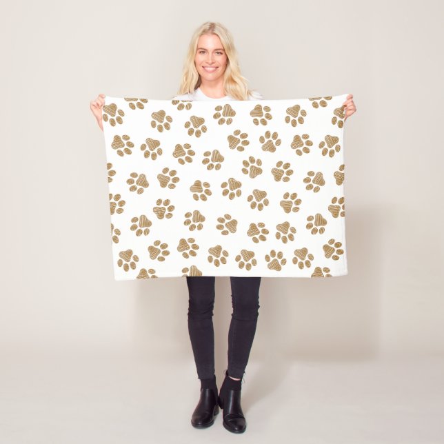 Doodle Paws, Dog Paws, Orange Gold Paws Fleece Blanket (In Situ)