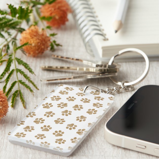 Doodle Paws, Dog Paws, Orange Gold Paws Key Ring (Front Right)