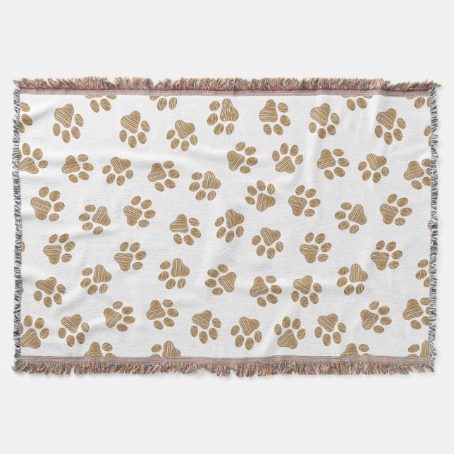 Doodle Paws, Dog Paws, Orange Gold Paws Throw Blanket (Front)