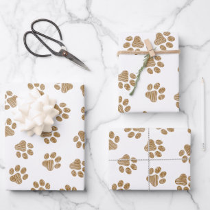 Doodle Paws, Dog Paws, Orange Gold Paws Wrapping Paper Sheet