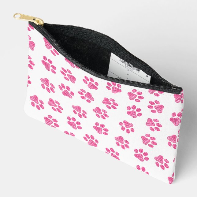 Doodle Paws, Dog Paws, Pink Paws Accessory Pouch (Open)
