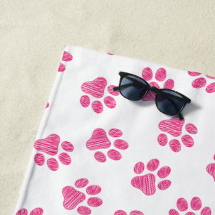 Doodle Paws, Dog Paws, Pink Paws Beach Towel