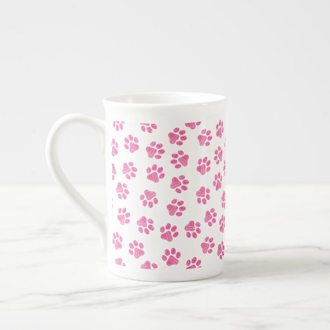 Doodle Paws, Dog Paws, Pink Paws Bone China Mug (Left)