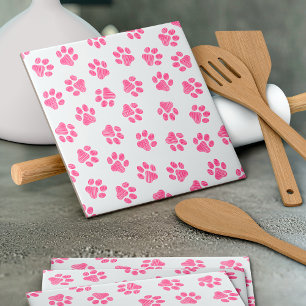 Doodle Paws, Dog Paws, Pink Paws Ceramic Tile