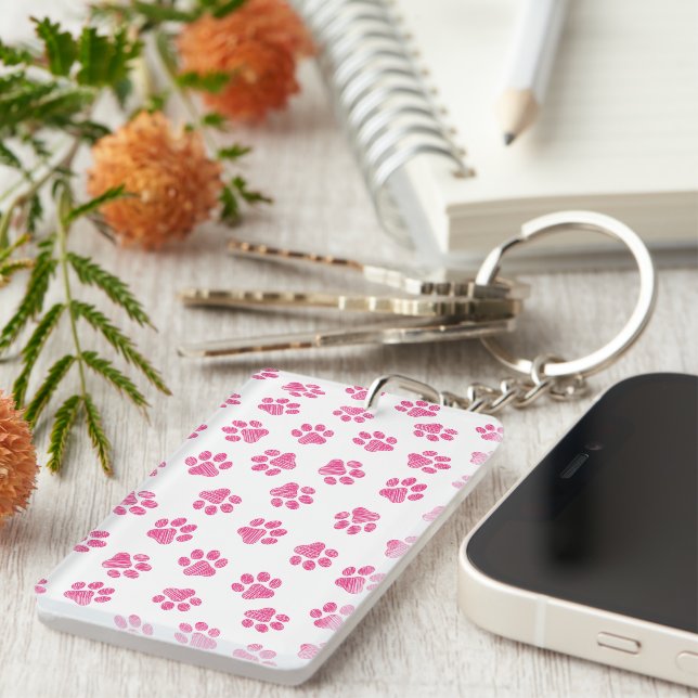 Doodle Paws, Dog Paws, Pink Paws Key Ring (Front Right)