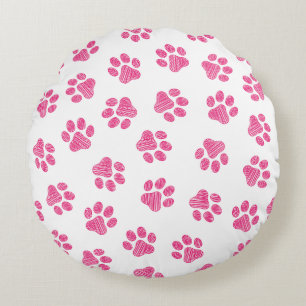 Doodle Paws, Dog Paws, Pink Paws Round Cushion