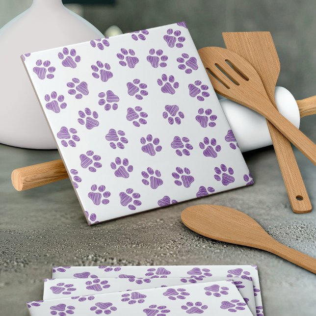 Doodle Paws, Dog Paws, Purple Paws Ceramic Tile (Creator Uploaded)