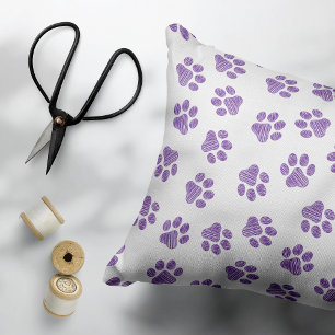 Doodle Paws, Dog Paws, Purple Paws Decorative Cushion