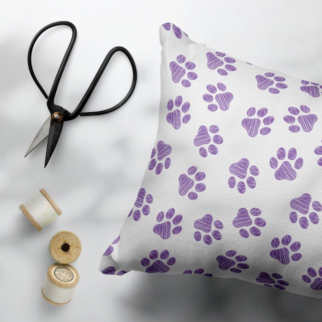 Doodle Paws, Dog Paws, Purple Paws Decorative Cushion (Creator Uploaded)