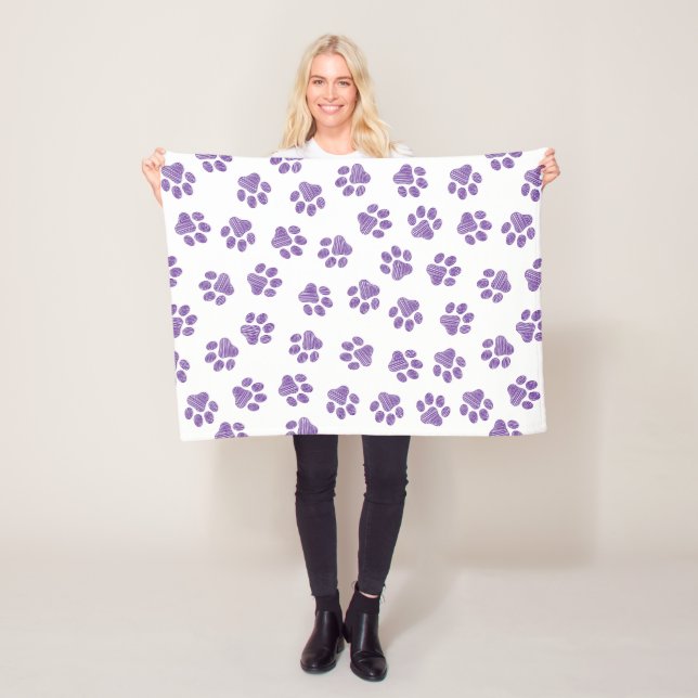 Doodle Paws, Dog Paws, Purple Paws Fleece Blanket (In Situ)