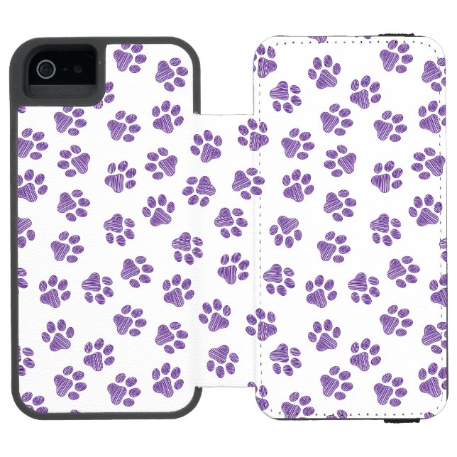 Doodle Paws, Dog Paws, Purple Paws Incipio iPhone Wallet Case (Folio Open)