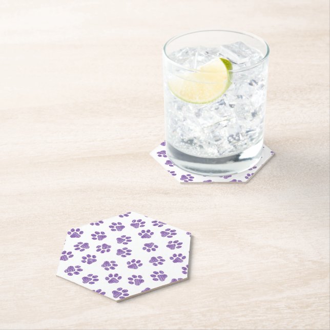 Doodle Paws, Dog Paws, Purple Paws Paper Coaster (Insitu)