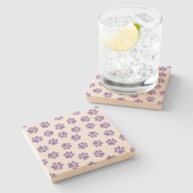 Doodle Paws, Dog Paws, Purple Paws Stone Coaster (Side)