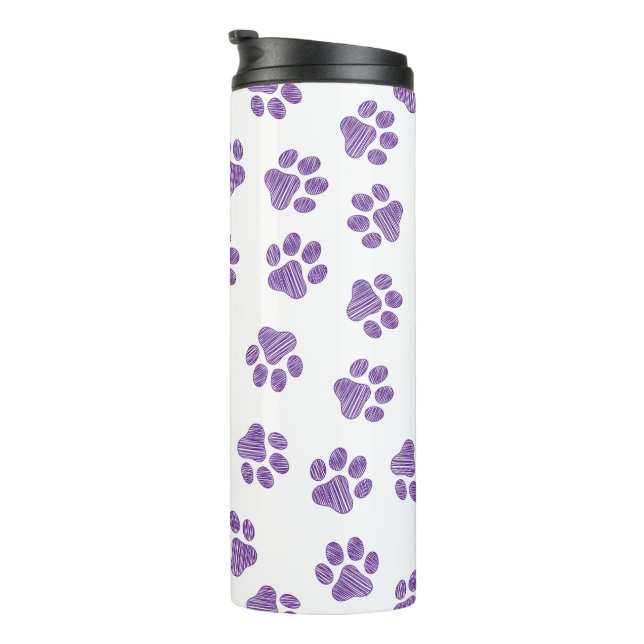 Doodle Paws, Dog Paws, Purple Paws Thermal Tumbler (Rotated Right)