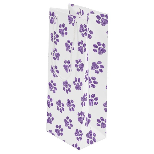 Doodle Paws, Dog Paws, Purple Paws Wine Gift Bag (Back Angled)