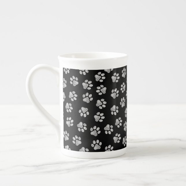 Doodle Paws, Dog Paws, White Paws Bone China Mug (Left)