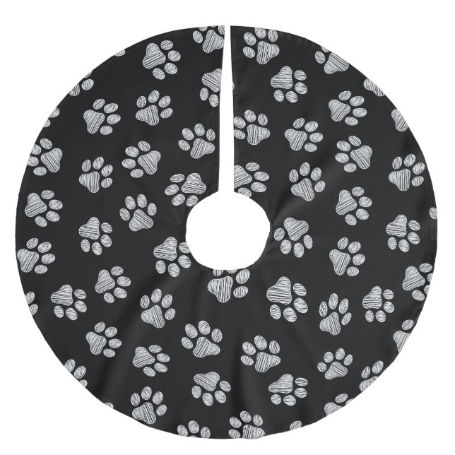 Doodle Paws, Dog Paws, White Paws Brushed Polyester Tree Skirt (Front)