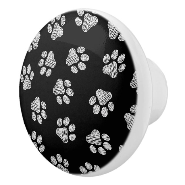 Doodle Paws, Dog Paws, White Paws Ceramic Knob (Right)