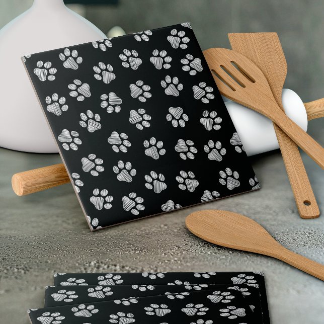 Doodle Paws, Dog Paws, White Paws Ceramic Tile (Creator Uploaded)
