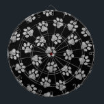 Doodle Paws, Dog Paws, White Paws Dartboard<br><div class="desc">Cute,  fun and adorable pattern with doodle paws in white colour on black background. Modern and trendy gift,  perfect for the dog lover in your life.</div>
