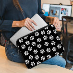 Doodle Paws, Dog Paws, White Paws Laptop Sleeve<br><div class="desc">Cute,  fun and adorable pattern with doodle paws in white colour on black background. Modern and trendy gift,  perfect for the dog lover in your life.</div>