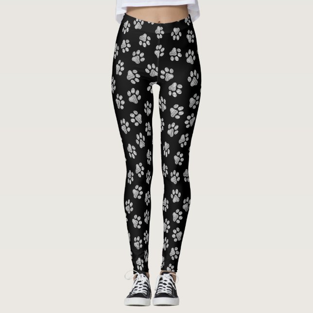 Doodle Paws, Dog Paws, White Paws Leggings (Front)
