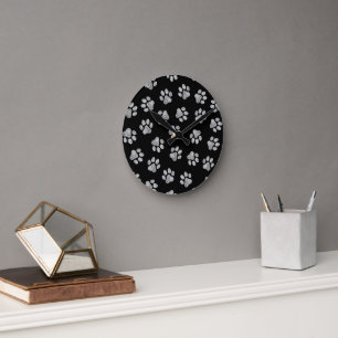 Doodle Paws, Dog Paws, White Paws Round Clock
