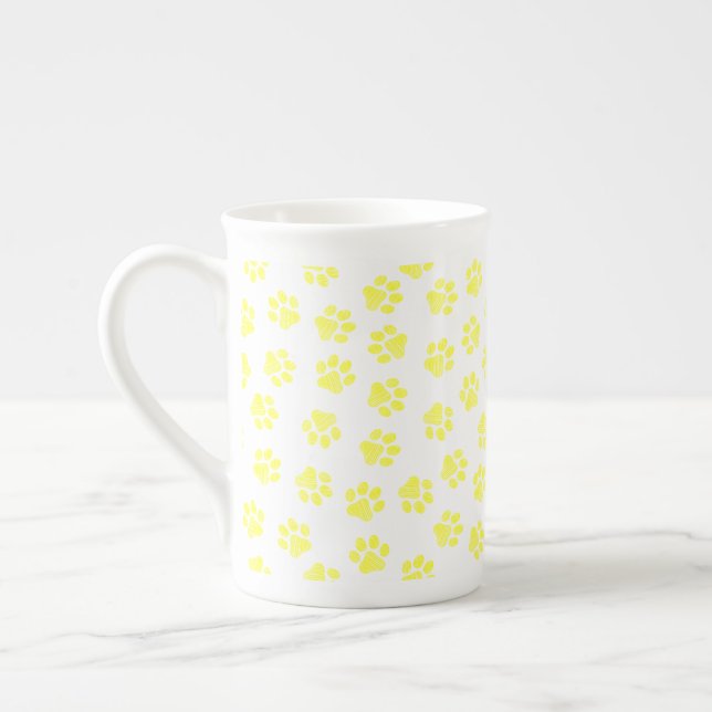 Doodle Paws, Dog Paws, Yellow Paws Bone China Mug (Left)