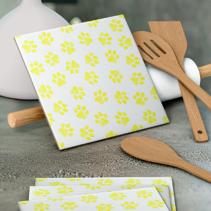Doodle Paws, Dog Paws, Yellow Paws Ceramic Tile