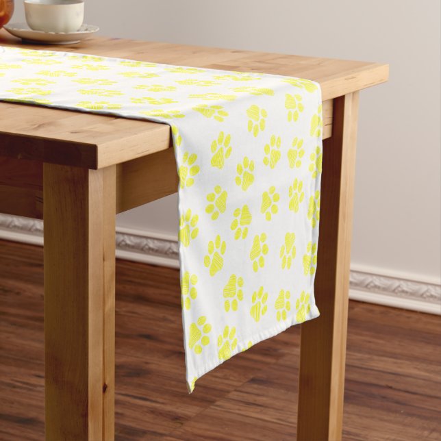 Doodle Paws, Dog Paws, Yellow Paws Short Table Runner (In Situ)