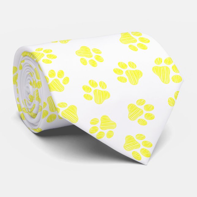 Doodle Paws, Dog Paws, Yellow Paws Tie (Rolled)