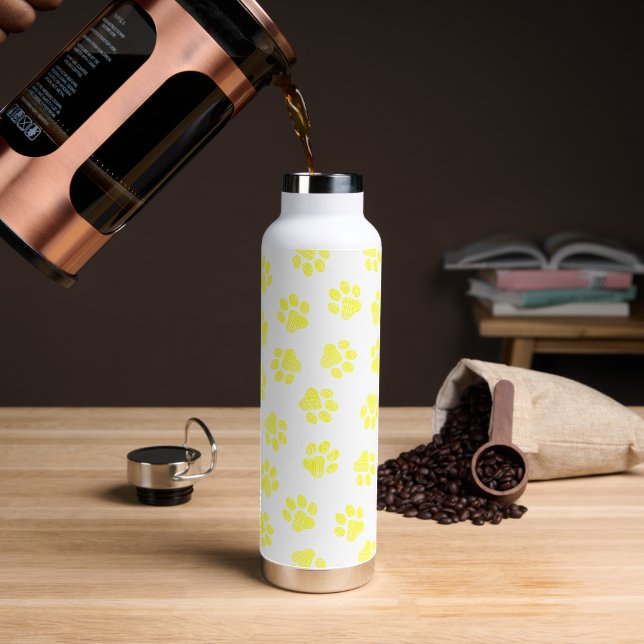 Doodle Paws, Dog Paws, Yellow Paws Water Bottle (Coffee)