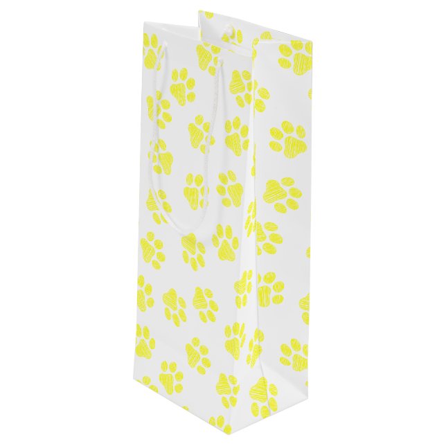 Doodle Paws, Dog Paws, Yellow Paws Wine Gift Bag (Back Angled)