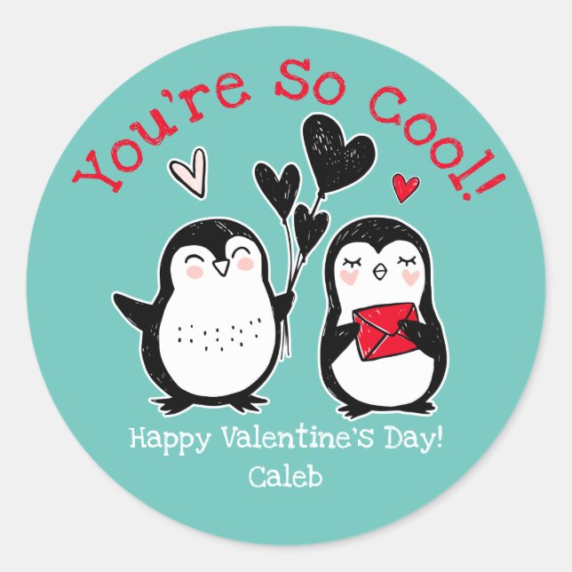 Doodle Penguin Valentine Sticker (Front)