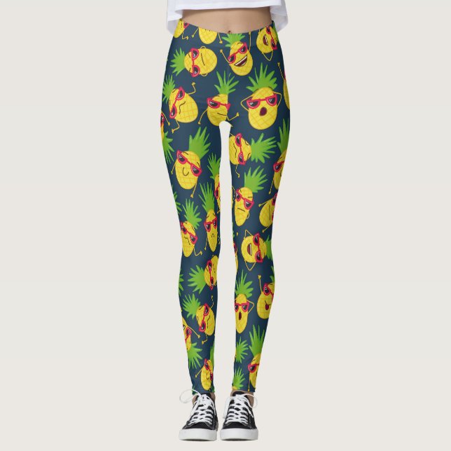 Doodle pineapples, hand drawn, summer pattern. leggings (Front)