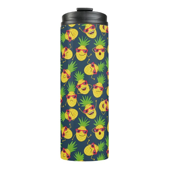 Doodle pineapples, hand drawn, summer pattern. thermal tumbler (Front)