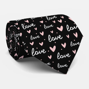 Doodle pink heart love pattern black background tie