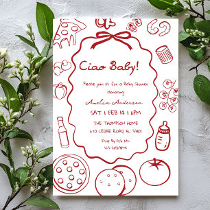 doodle Pizza Italian Ciao Baby Shower Invitation