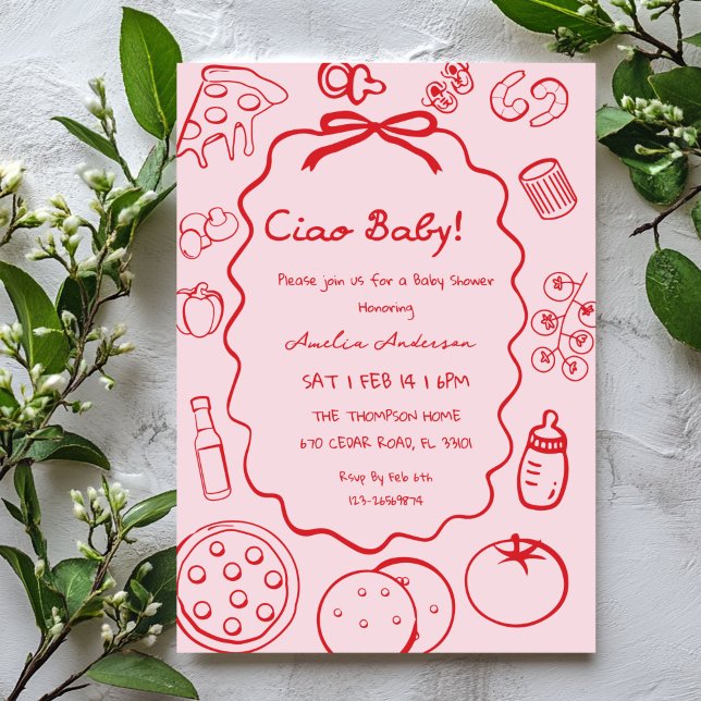 doodle Pizza Italian Ciao Baby Shower Invitation (Creator Uploaded)